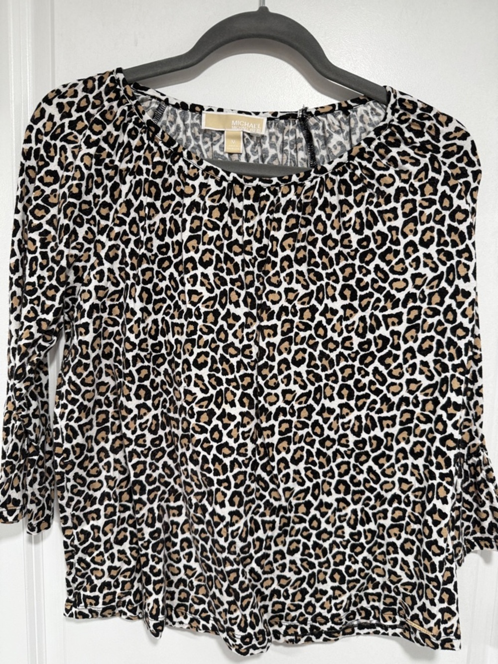 M Michael Kors Leopard Print Scoop Neck Blouse - Brown Black White